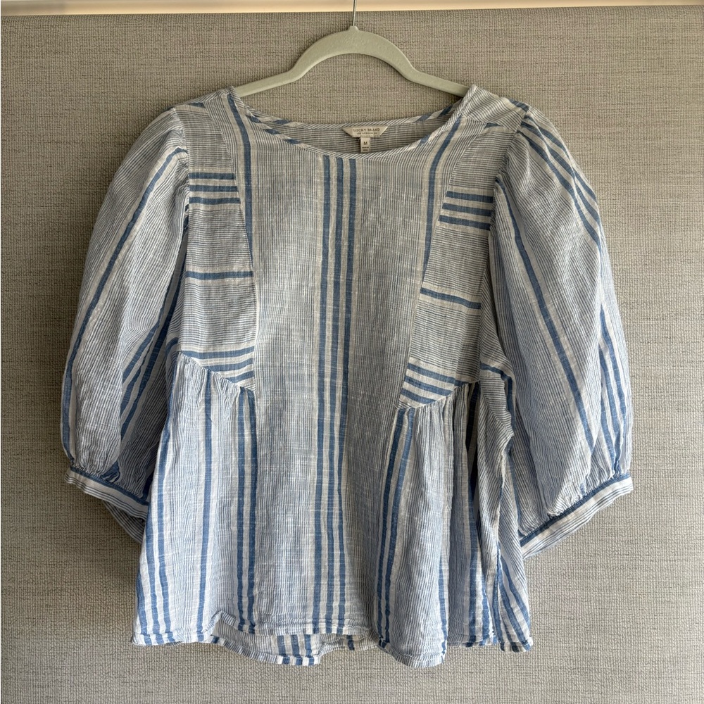 Lucky Brand Blue & White Striped Peasant Top